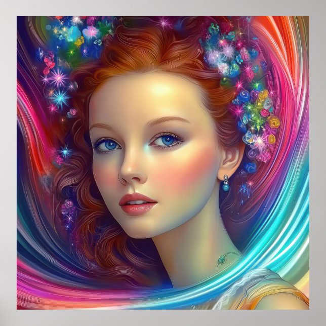 Enchanted Rainbow Hair Portrait Poster (Front)