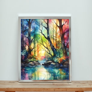 Enchanted Rainbow Watercolor Forest Photo Print