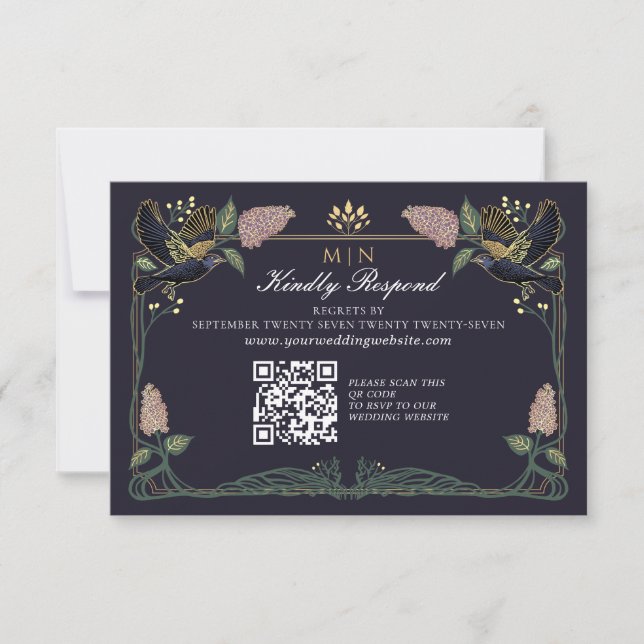 Enchanted Raven Lilac Gothic Wedding RSVP  Card (Front)