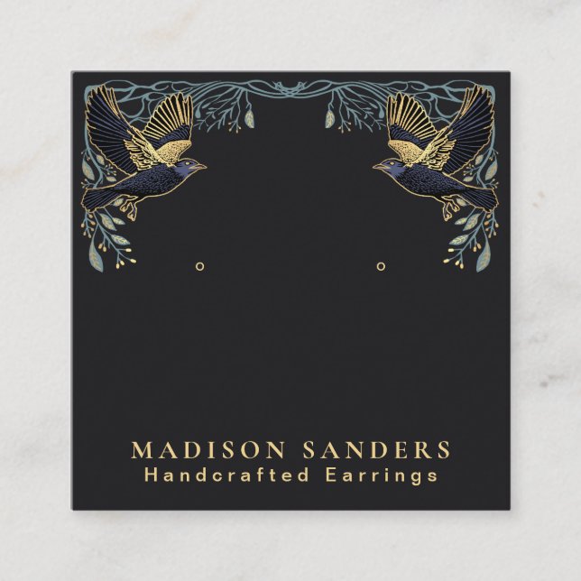 Enchanted Ravens Witchy Stud Earring Display  Square Business Card (Front)