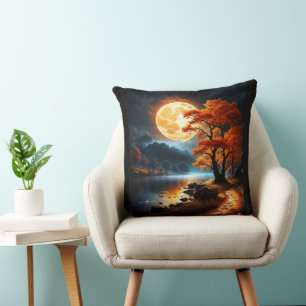 Enchanted Realm Of The Orange Moon by Xzendor7 Cushion