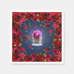 Enchanted Red Rose & Diamond Bling Elegant Party Napkin