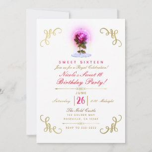 Enchanted Red Rose Floral Gold Sweet 16 Party Invitation