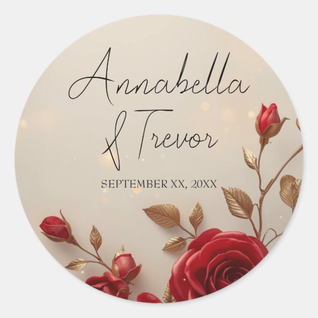 Enchanted Red Roses and Lights Romantic Wedding Classic Round Sticker (Front)