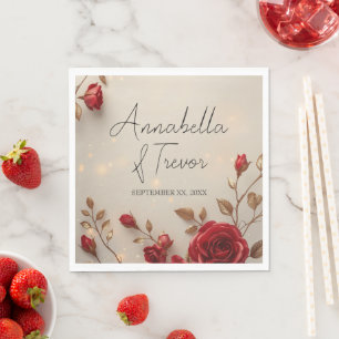 Enchanted Red Roses and Lights Romantic Wedding Napkin