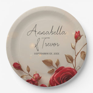 Enchanted Red Roses and Lights Romantic Wedding Paper Plate