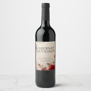Enchanted Red Roses and Lights Romantic Wedding Wine Label