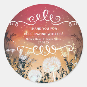 Enchanted Red Sky Stars & Foliage Wedding Favour Classic Round Sticker