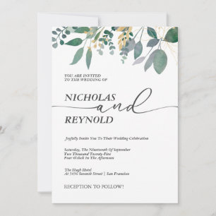 Enchanted Romance Eucalyptus Leaves Wedding Invitation