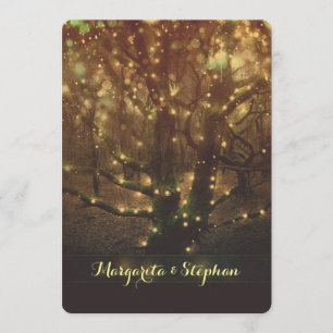 Enchanted romantic forest lights rustic wedding invitation