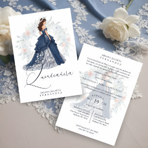 Enchanted Romantic Spanish Quinceañera Blue Shades Invitation