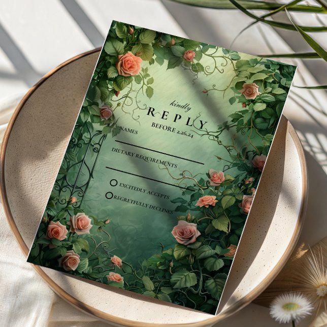 Enchanted Rose Garden Gate Wedding RSVP Card (Creator Uploaded)