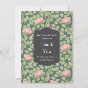 Enchanted Rose Garden Slate Blue Thank You Card