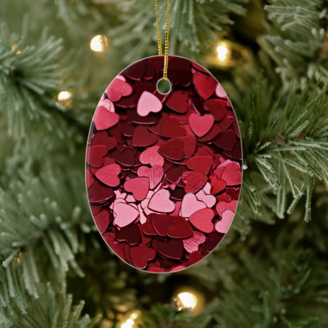 Enchanted Ruby Bliss Heart Confetti Pattern Ceramic Tree Decoration (Tree)
