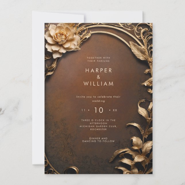 Enchanted rust and gold Wedding Invitation (Front)