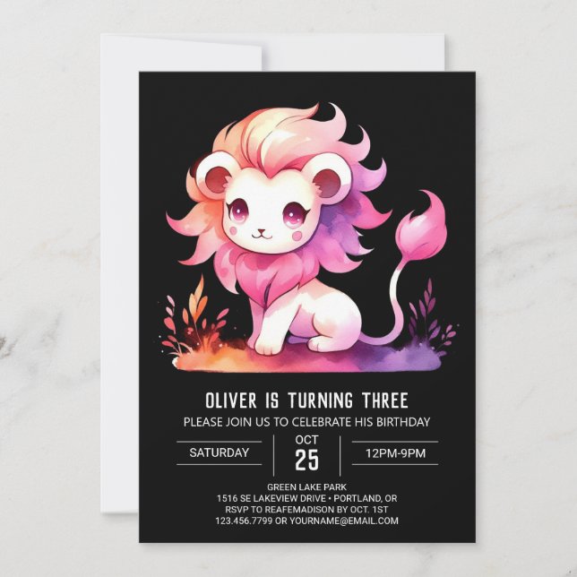 Enchanted Safari Lion Birthday Invitation (Front)