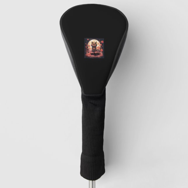 Enchanted Sakura_ Black Cat, Great Wave, and Pumpk Golf Head Cover (Front)