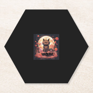 Enchanted Sakura_ Black Cat, Great Wave, and Pumpk Paper Coaster