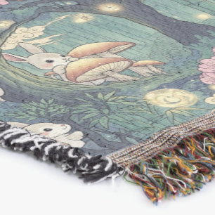 Enchanted Sakura Bunny Forest Throw Blanket