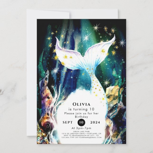 Enchanted Seashells Mermaid Birthday Invitation (Front)