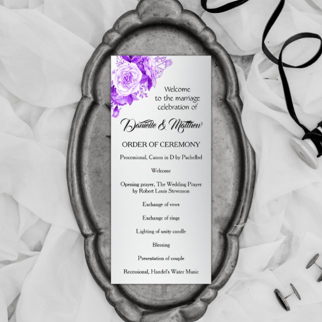 Enchanted Silver and Purple Roses Wedding Program Programme (Creator Uploaded)