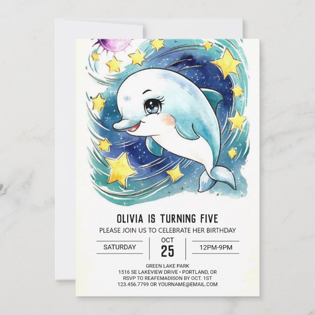 Enchanted Simple Underwater Dolphin Birthday Invitation (Front)