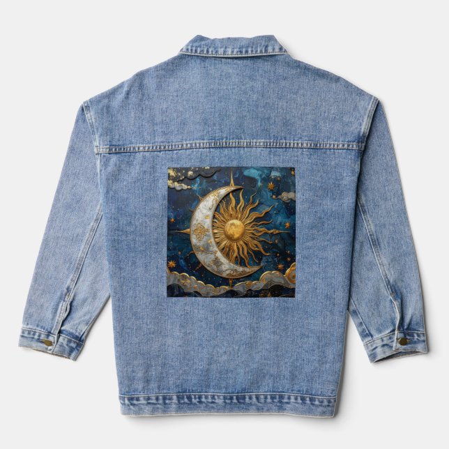 Enchanted Skies Whimsical Celestial Denim Jacket (Back)