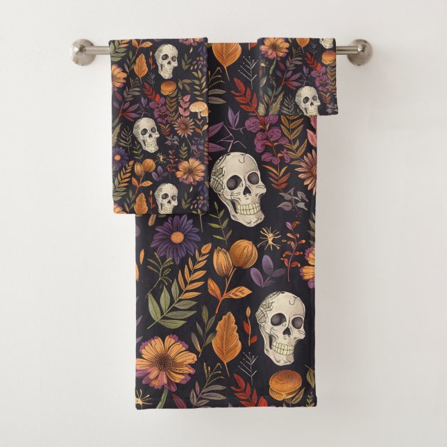 Enchanted Skulls and Poisonous Florals Bath Towel Set (Insitu)