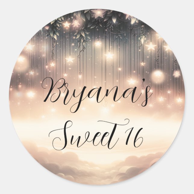 Enchanted Sky Tree Glow  Stars & Clouds  Classic Round Sticker (Front)