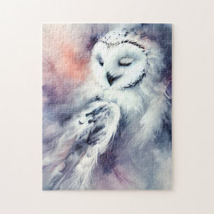 Enchanted Snowy Owl in Watercolor Jigsaw Puzzle