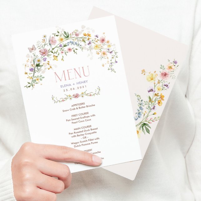 Enchanted Soft Wildflower Garden Wedding Menu Card (Creator Uploaded)