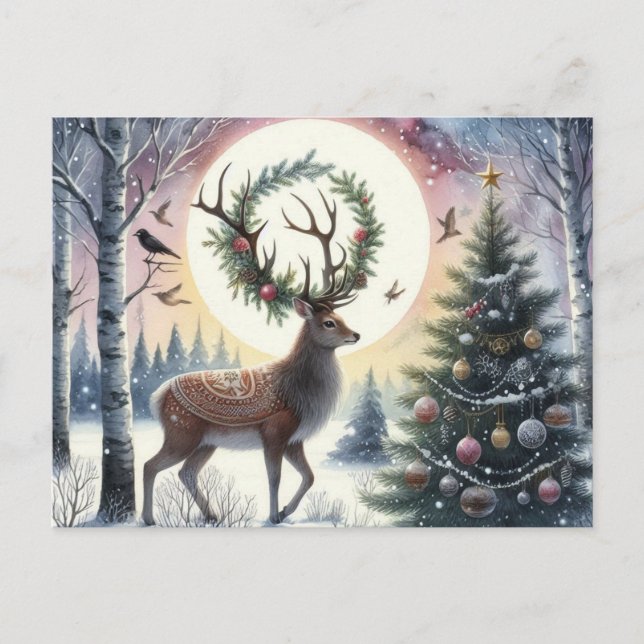 Enchanted Solstice Stag in the Snow Postcard (Front)