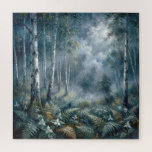 Enchanted Spring Birch Forest in Moonlight Jigsaw Puzzle<br><div class="desc">An enchanting spring trillium plant and ferns as they bloom in the captivating moonlight of a birch forest,  creating an ethereal and mesmerizing glow</div>