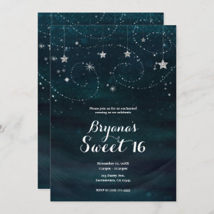 Enchanted Starry Night Silver & Blue Party Invitation