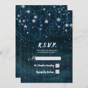 Enchanted Starry Night Silver & Blue Party RSVP Invitation