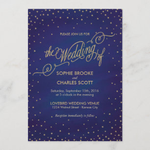 Enchanted Stars Blue & Gold Fairytale Wedding Invitation