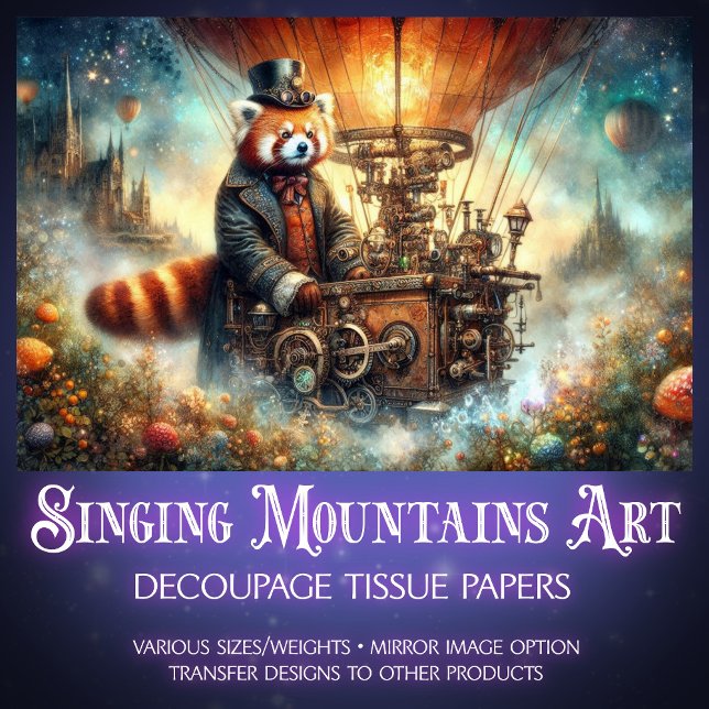 Enchanted Steampunk Red Panda Voyage Decoupage  Tissue Paper (Creator Uploaded)