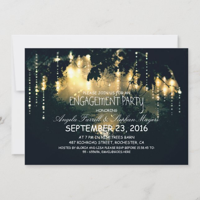 Enchanted string lights trees engagement party invitation (Front)