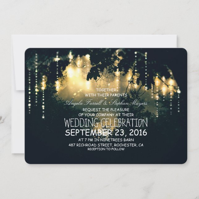 Enchanted string lights trees wedding invitations (Front)