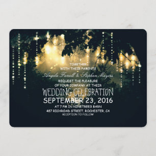 Enchanted string lights trees wedding invitations