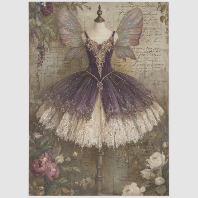 Enchanted Sugar Plum Fairy Ballerina Art Decoupage Tissue Paper (Front)