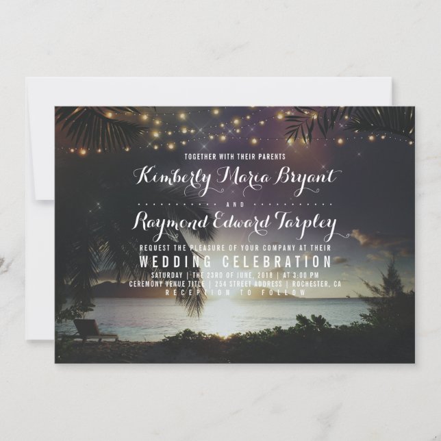Enchanted Sunset Beach Vintage Wedding Invitation (Front)