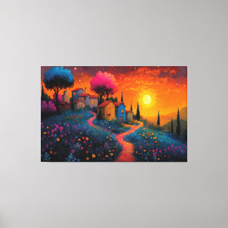 Enchanted Sunset Village Canvas Print