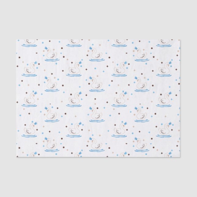 Enchanted Swan Lake Fairy Tale Crowned Swan Tissue Paper (Front)