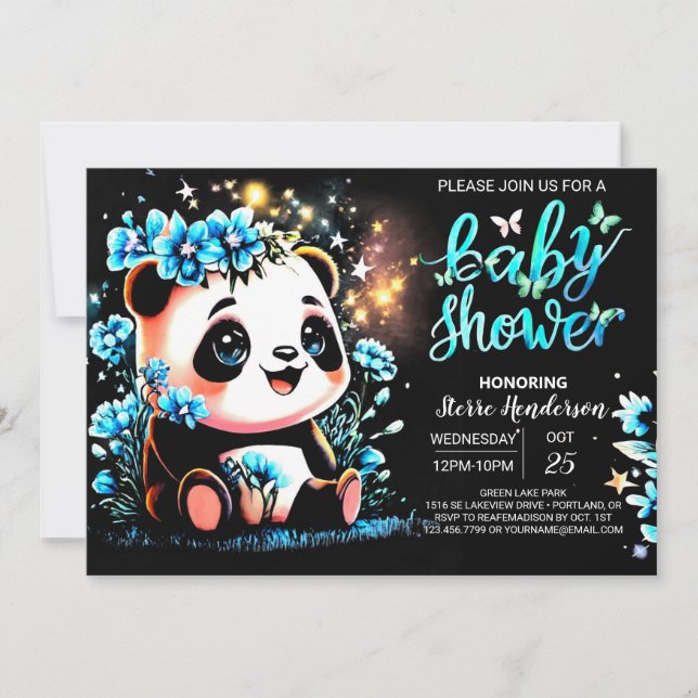 Enchanted Sweet Little Panda Boy Baby Shower Invitation (Front)