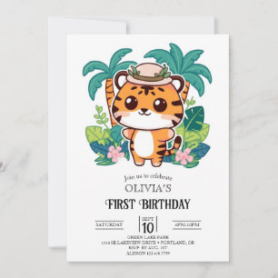 Enchanted Sweet Tiger 1st Birthday Digital Invitation