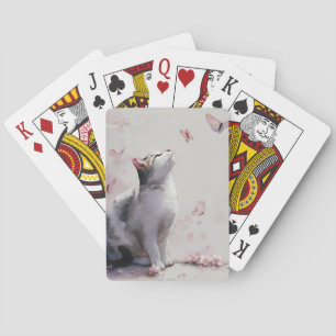 Enchanted Tabby Cat in a Butterfly Blossom Storm Playing Cards