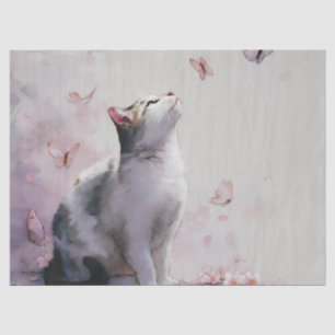 Enchanted Tabby Cat in a Butterfly Blossom Storm Tissue Paper