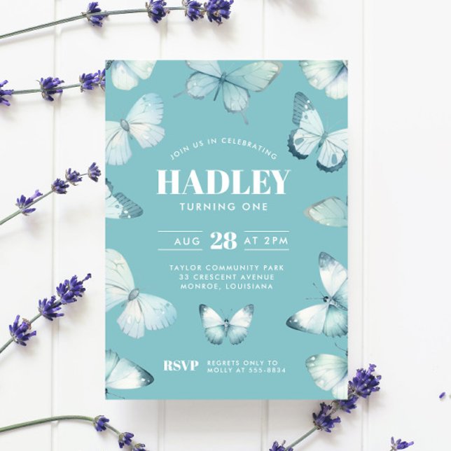 Enchanted Teal Blue Butterfly Girl Birthday Invitation (Creator Uploaded)
