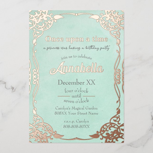 Enchanted Teal Rose Gold Fairy Tale Theme (Front)